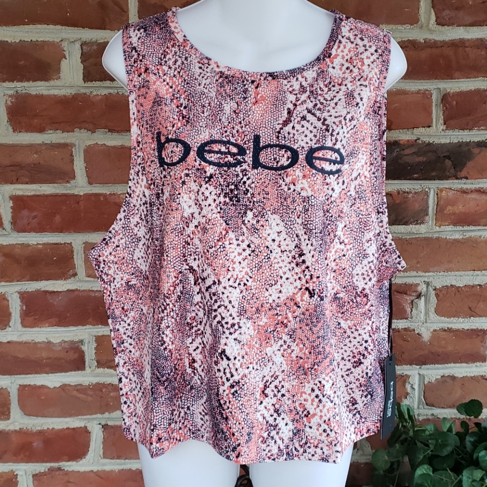 New Bebe Sport Snakeskin Wicking Mesh Tank L